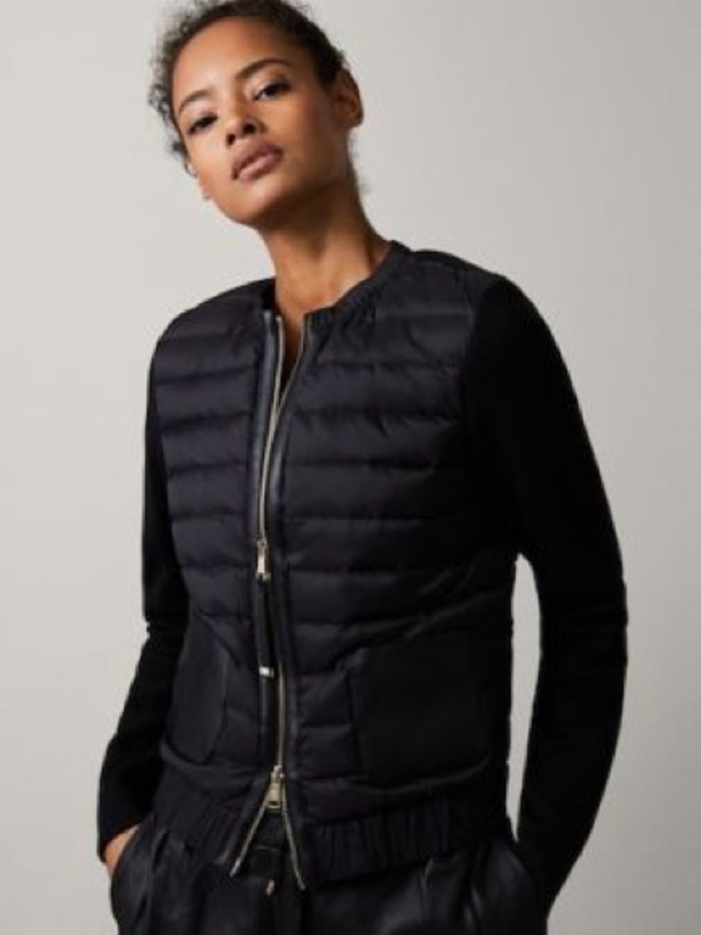 Massimo Dutti Quilted Down Navy Jacket, Size S